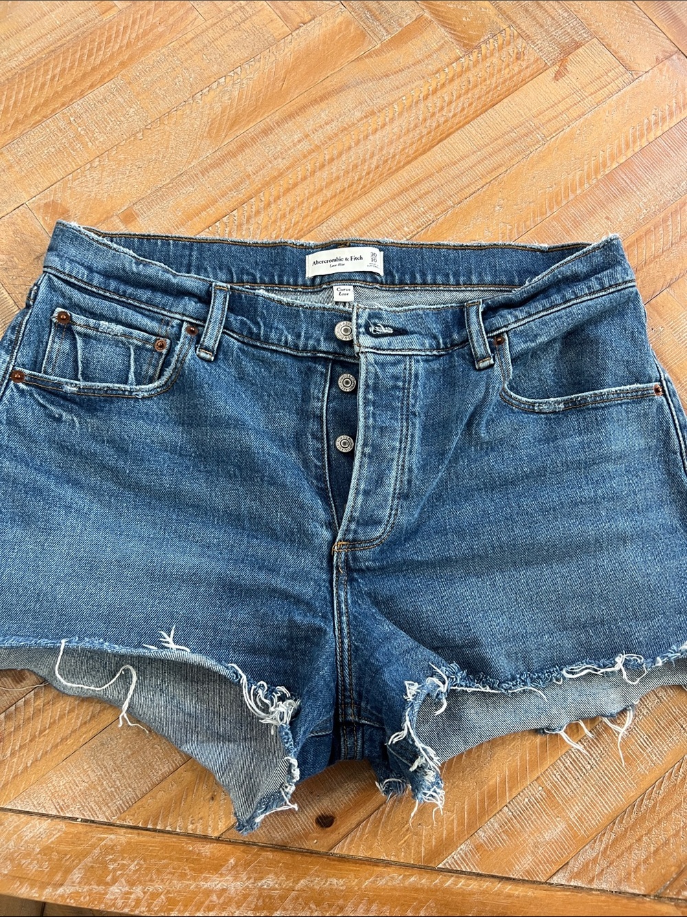 Abercrombie & Fitch Distressed Dark Blue Denim Cutoff Shorts